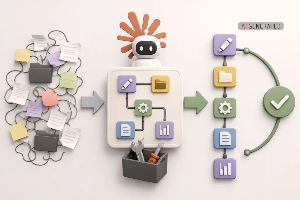 Vom improvisierten Einzelprozess zum einmal definierten, wiederholbaren KI-Workflow.